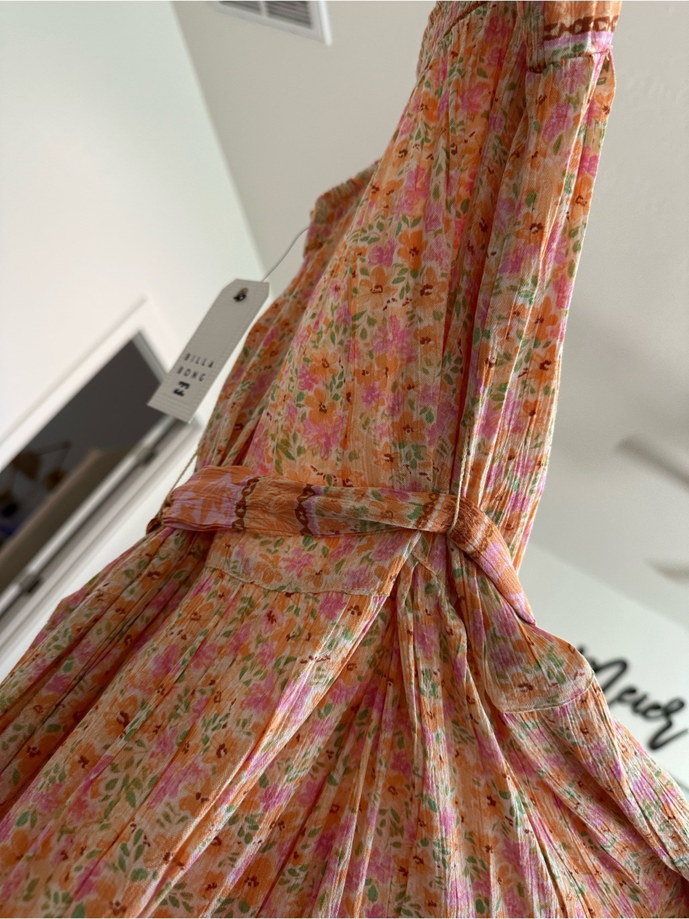 Billabong Peach Floral Midi Dress with Tie Waist - Picture 5 of 5